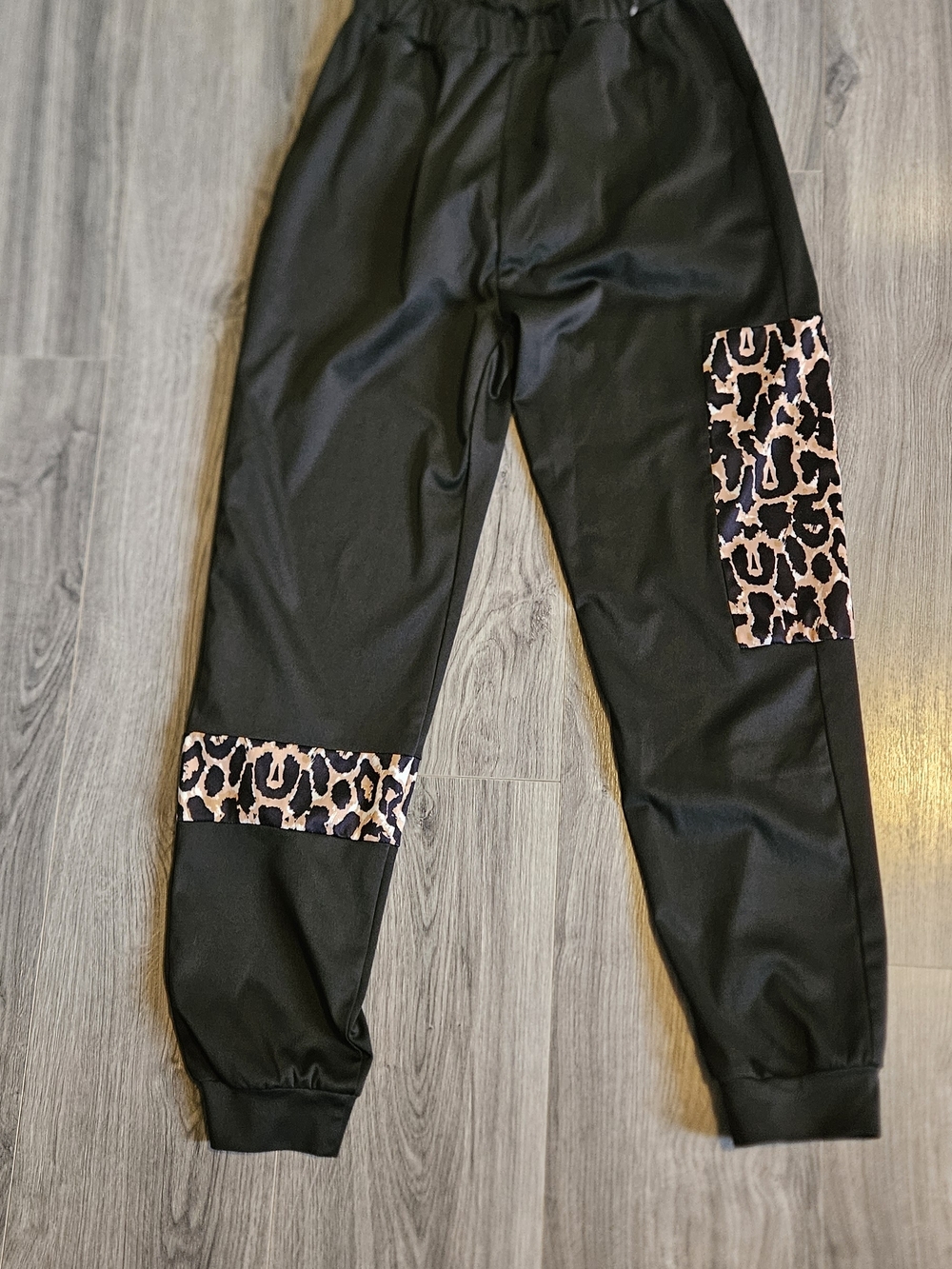 SHEIN Black Jogger Pants with Leopard Accent Panels